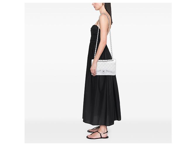Chanel White Jumbo Classic Caviar Double Flap Bianco - vista 7