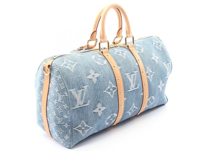 Keepall Borsa Boston Monogram Denim Louis Vuitton Blu - vista 2