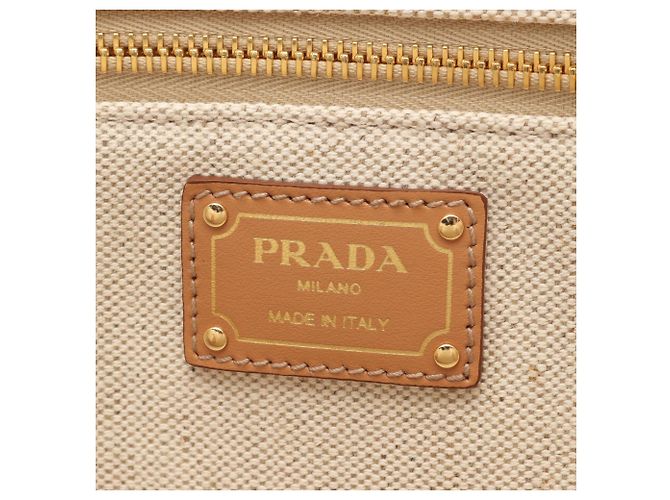 Borsa Tote Prada Jardinière in misto lino Marrone Crudo - vista 4