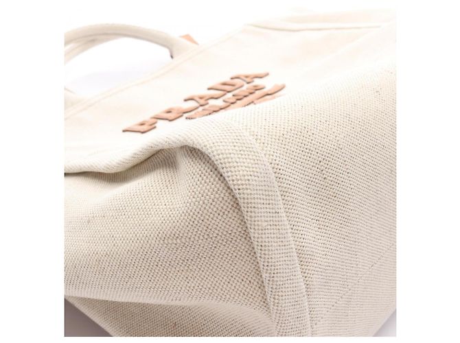 Borsa Tote Prada Jardinière in misto lino Marrone Crudo - vista 5