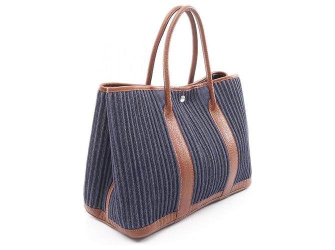 Hermès Borsa Tote Hermes Garden Party PM Marrone Blu navy - vista 2