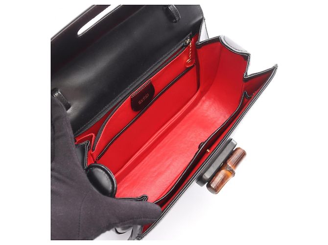 Borsa Gucci Bamboo in pelle nera Nero - vista 3