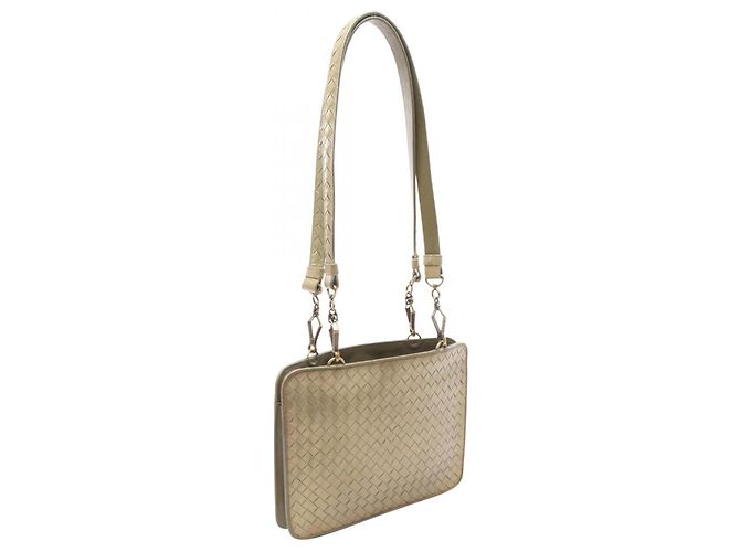 Borsa a Spalla Bottega Veneta Intrecciato D'oro Cachi - vista 2