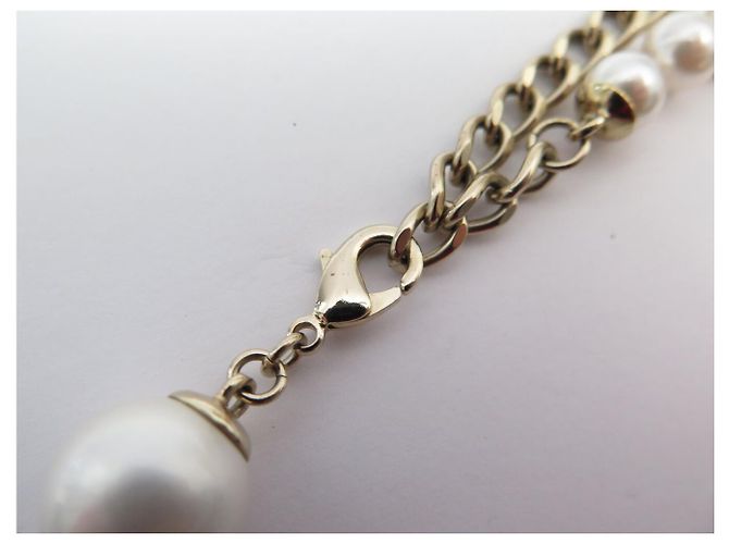 NUOVO COLLANA CHANEL LOGO CC EMAIL NERO PERLE & METALLO DORATO 49 CM D'oro - vista 11
