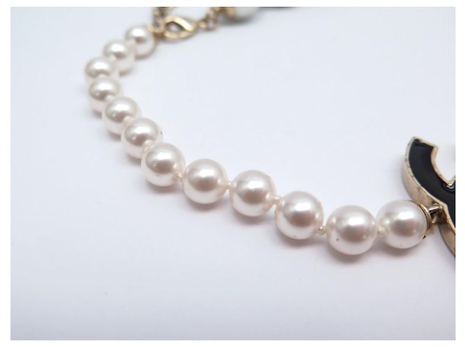 NUOVO COLLANA CHANEL LOGO CC EMAIL NERO PERLE & METALLO DORATO 49 CM D'oro - vista 4