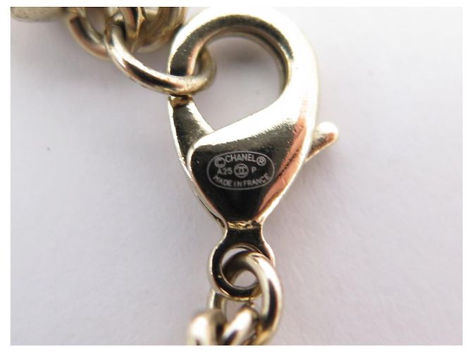 NUOVO COLLANA CHANEL LOGO CC EMAIL NERO PERLE & METALLO DORATO 49 CM D'oro - vista 7