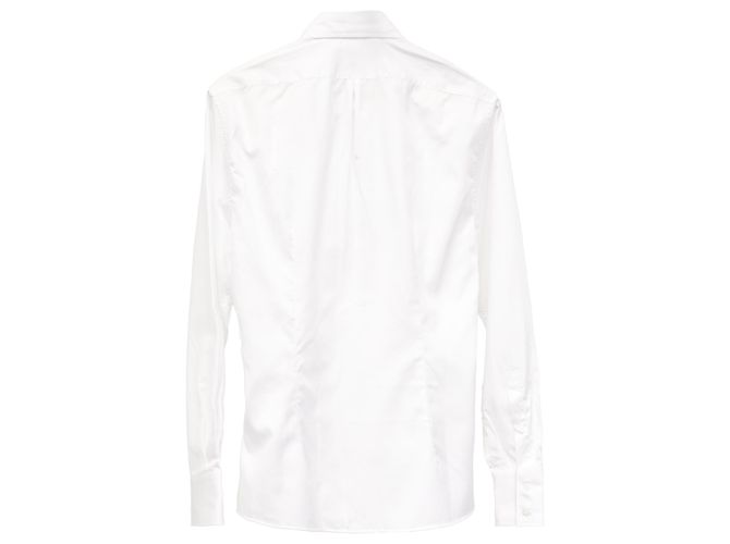 Brunello Cucinelli Solid Slim Fit Button-Down Shirt in White Cotton Cream - view 3