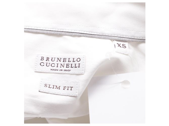 Brunello Cucinelli Solid Slim Fit Button-Down Shirt in White Cotton Cream - view 4