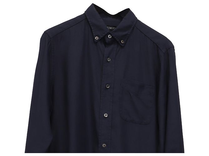 Camicia Tom Ford con bottoni in lyocell blu navy - vista 2