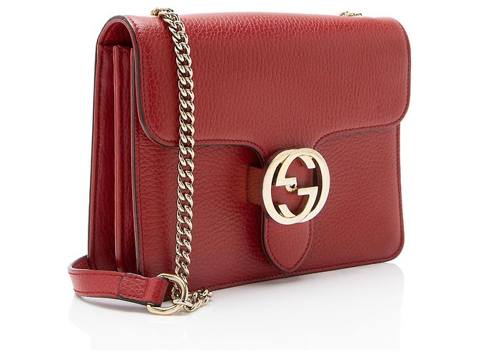 Bolsa de ombro Gucci em couro de bezerro granulado com G entrelaçado Vermelho - vista 2