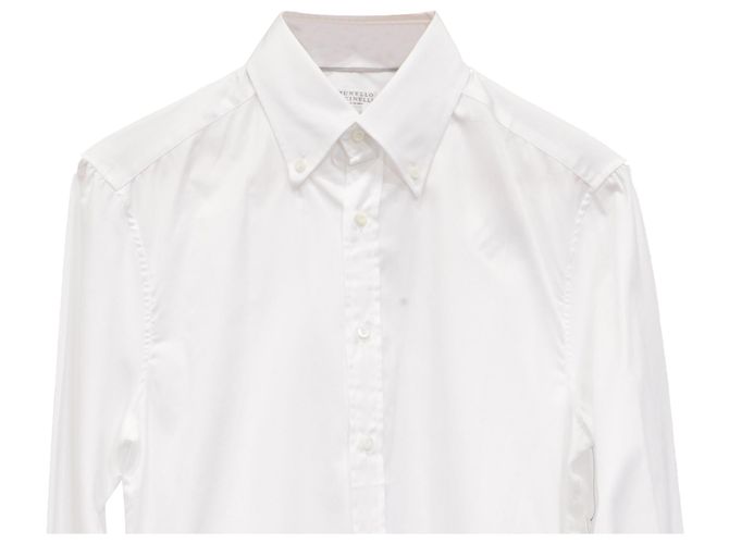Brunello Cucinelli Hemd in Weiß aus Baumwolle, Slim Fit, einfarbig Roh - Ansicht 2