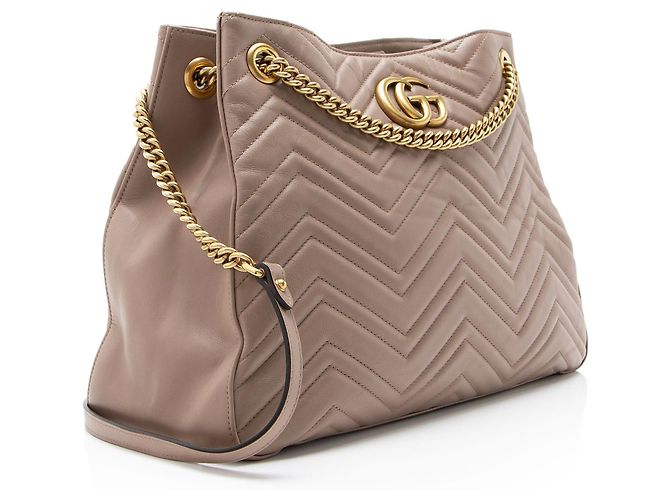 Borsa a Spalla con Catena Gucci Matelasse Leather GG Marmont Medium Marrone Beige - vista 2