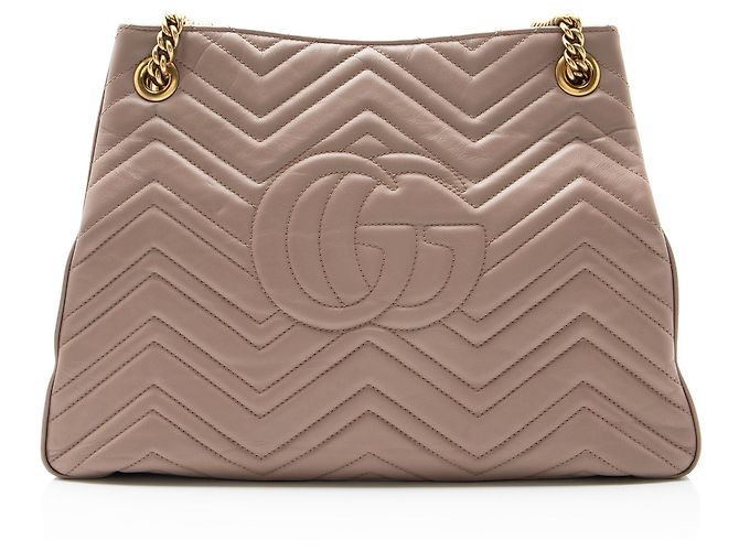 Borsa a Spalla con Catena Gucci Matelasse Leather GG Marmont Medium Marrone Beige - vista 3