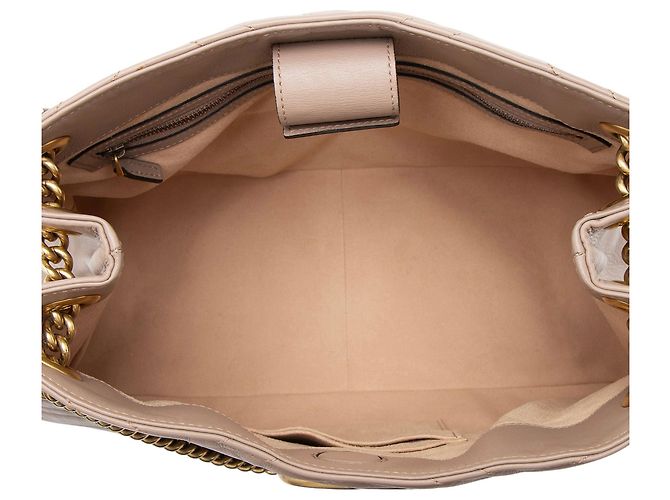 Borsa a Spalla con Catena Gucci Matelasse Leather GG Marmont Medium Marrone Beige - vista 7
