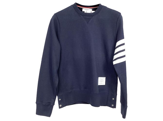 Thom Browne Sweatshirt mit 4 Streifen aus Navy Blue Baumwolle Blau Marineblau - Ansicht 2