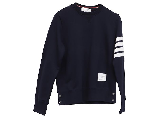 Thom Browne Sweatshirt mit 4 Streifen aus Navy Blue Baumwolle Blau Marineblau - Ansicht 3