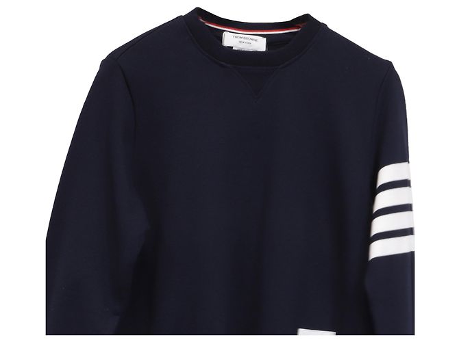 Thom Browne Sweatshirt mit 4 Streifen aus Navy Blue Baumwolle Blau Marineblau - Ansicht 4