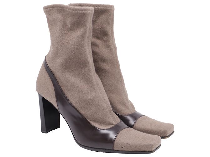 Botines bitono en piel marrón Sergio Rossi Castaño Roja - vista 3