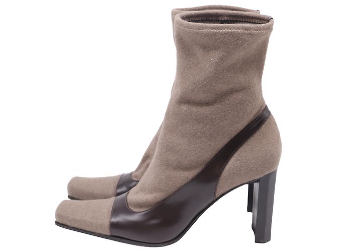 Botines bitono en piel marrón Sergio Rossi Castaño Roja - vista 5