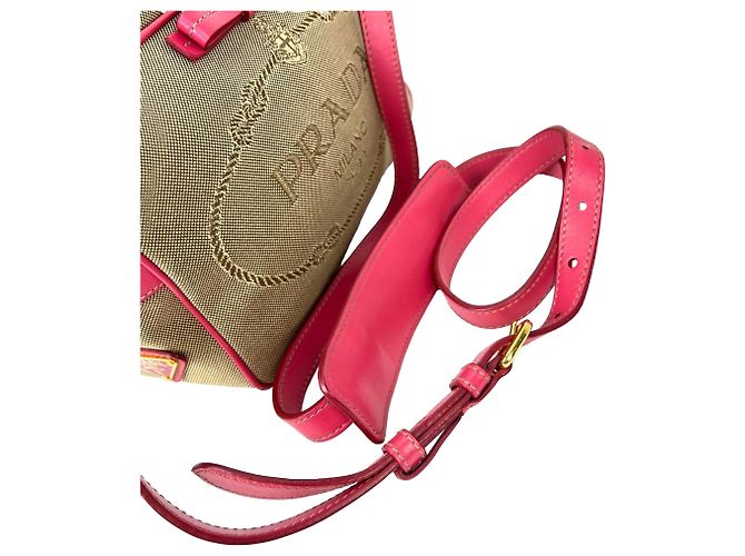 Borsa a tracolla Prada Jacquard Canvas Khaki Corda Peonia Marrone - vista 7