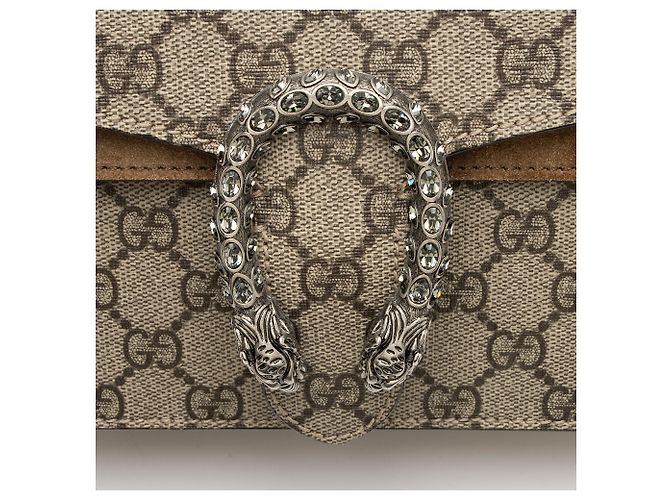 Borsa a tracolla Gucci GG Supreme Crystal Dionysus Medium E/W Marrone Beige - vista 9