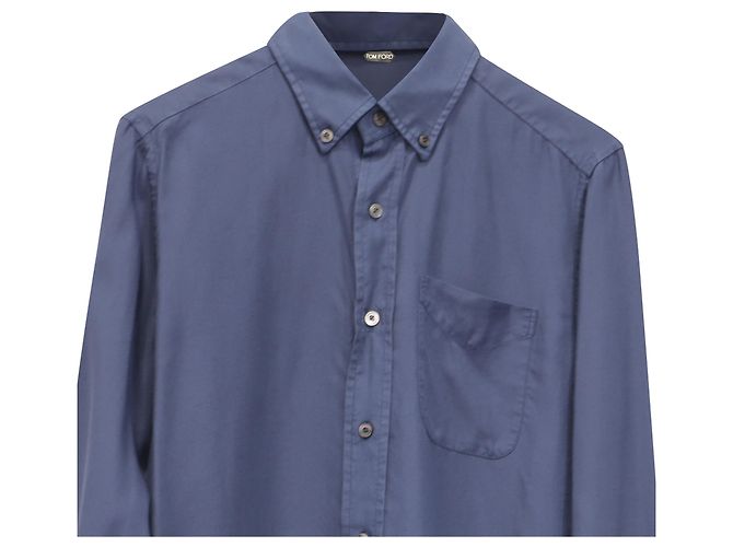 Tom Ford Button-Down Shirt in Blue Lyocell - view 2