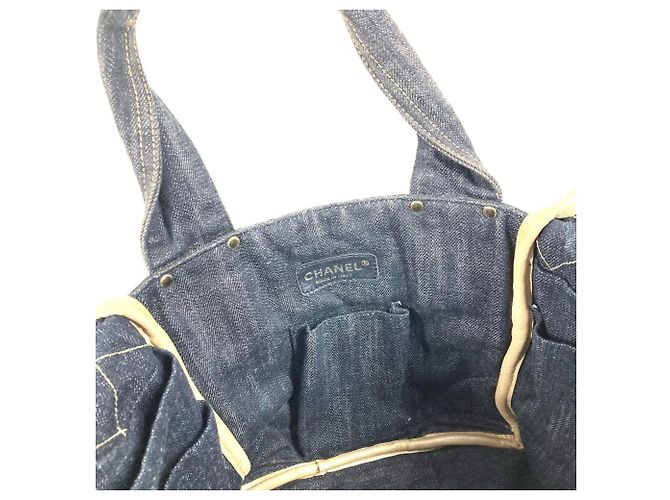 Borsa Tote Chanel Denim CC Coco Mark Logo Blu - vista 14