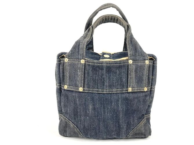 Borsa Tote Chanel Denim CC Coco Mark Logo Blu - vista 2