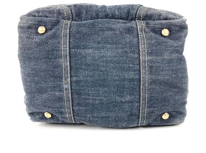 Borsa Tote Chanel Denim CC Coco Mark Logo Blu - vista 5