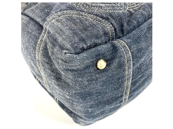 Borsa Tote Chanel Denim CC Coco Mark Logo Blu - vista 8
