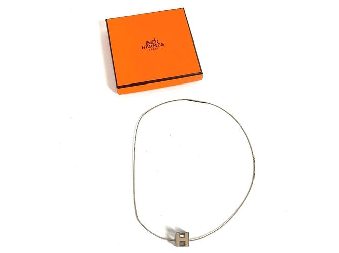 Hermès Collana a catena con logo Hermes Cage d'H H Cube Argento Beige - vista 10