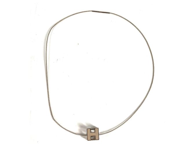 Hermès Collana a catena con logo Hermes Cage d'H H Cube Argento Beige - vista 2