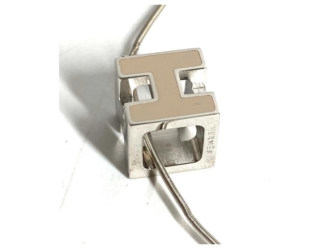 Hermès Collana a catena con logo Hermes Cage d'H H Cube Argento Beige - vista 4
