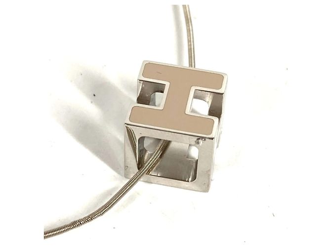 Hermès Collana a catena con logo Hermes Cage d'H H Cube Argento Beige - vista 7