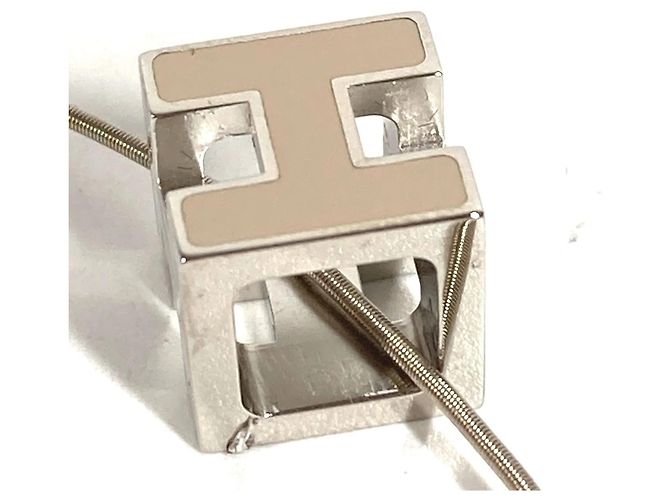Hermès Collana a catena con logo Hermes Cage d'H H Cube Argento Beige - vista 9