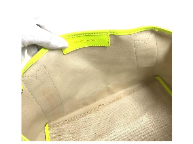 Balenciaga 339933 Navy Cabas S Tote Bag Bianco Giallo - vista 13