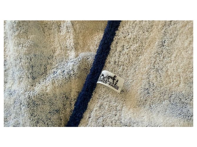 Asciugamano da spiaggia Hermès in cotone blu e bianco - vista 2