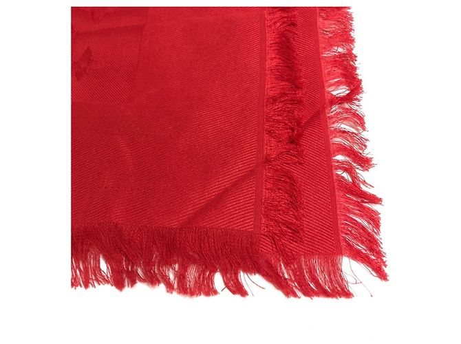 Stola Louis Vuitton Monogram in lana e seta rossa Rosso - vista 3