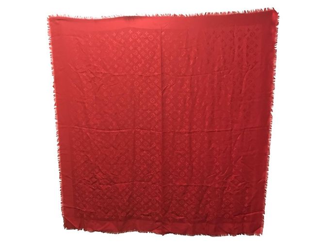 Stola Louis Vuitton Monogram in lana e seta rossa Rosso - vista 9
