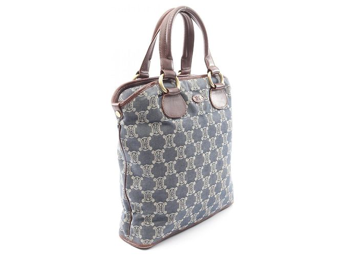 Céline Borsa Tote Celine Paris Macadam Marrone Blu - vista 2