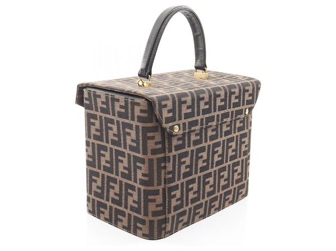 Borsa Fendi Zucca in pelle e tela nera e marrone Nero - vista 2