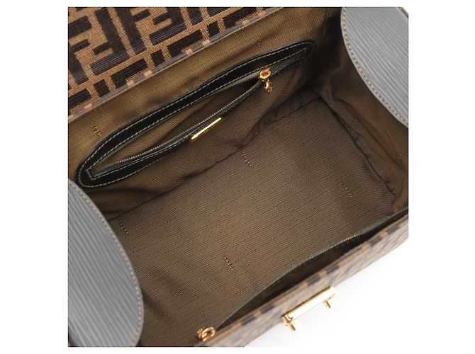 Borsa Fendi Zucca in pelle e tela nera e marrone Nero - vista 3
