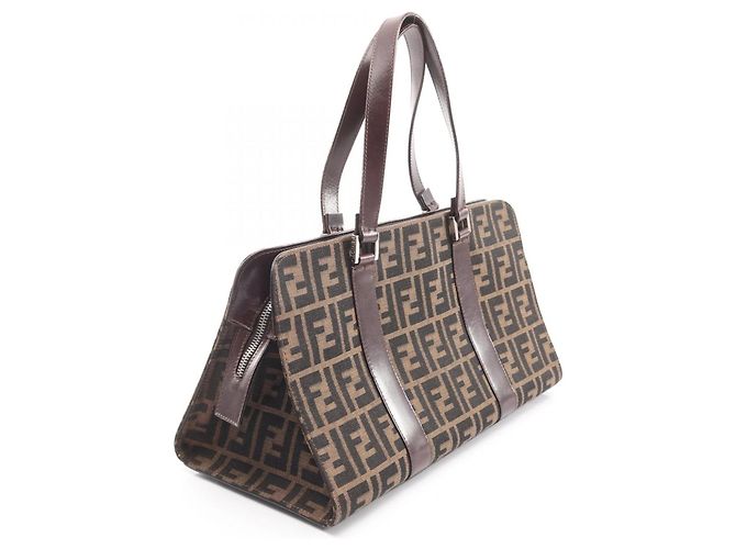 Borsa Fendi Zucca marrone in pelle e tela - vista 2