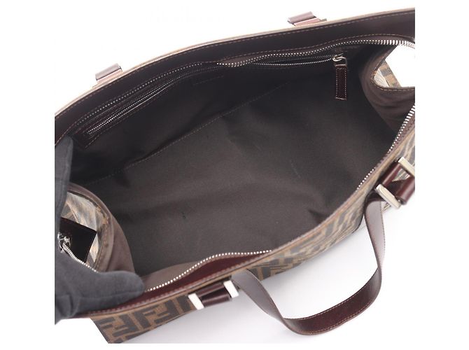 Borsa Fendi Zucca marrone in pelle e tela - vista 3