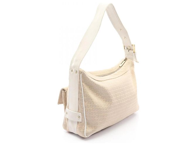 Borsa a Spalla Fendi Micro FF Bianco Beige - vista 2