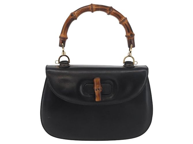 Borsa a mano GUCCI Bamboo in pelle nera e oro 000 1227 0633 Auth 178723V Nero D'oro - vista 13