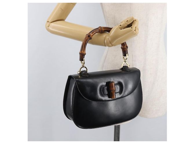Borsa a mano GUCCI Bamboo in pelle nera e oro 000 1227 0633 Auth 178723V Nero D'oro - vista 26