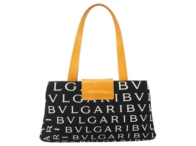Bulgari Borsa BVLGARI Logo Mania in tela nero argento Auth 180087 - vista 2