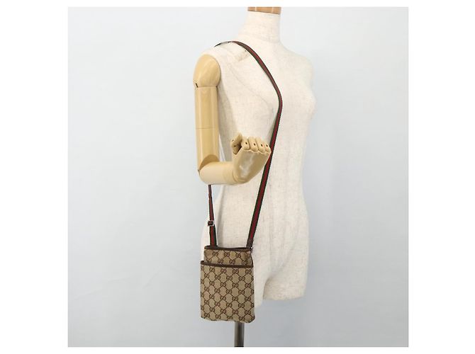 Borsa a tracolla GUCCI GG Canvas Web Sherry Line Beige Red Green 141863 Auth ka4335 Rosso Verde - vista 20