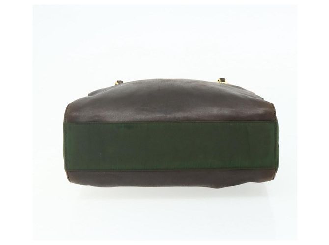 Borsa Tote con Catena PRADA Nylon Pelle Verde Oro Auth 180152 D'oro - vista 5
